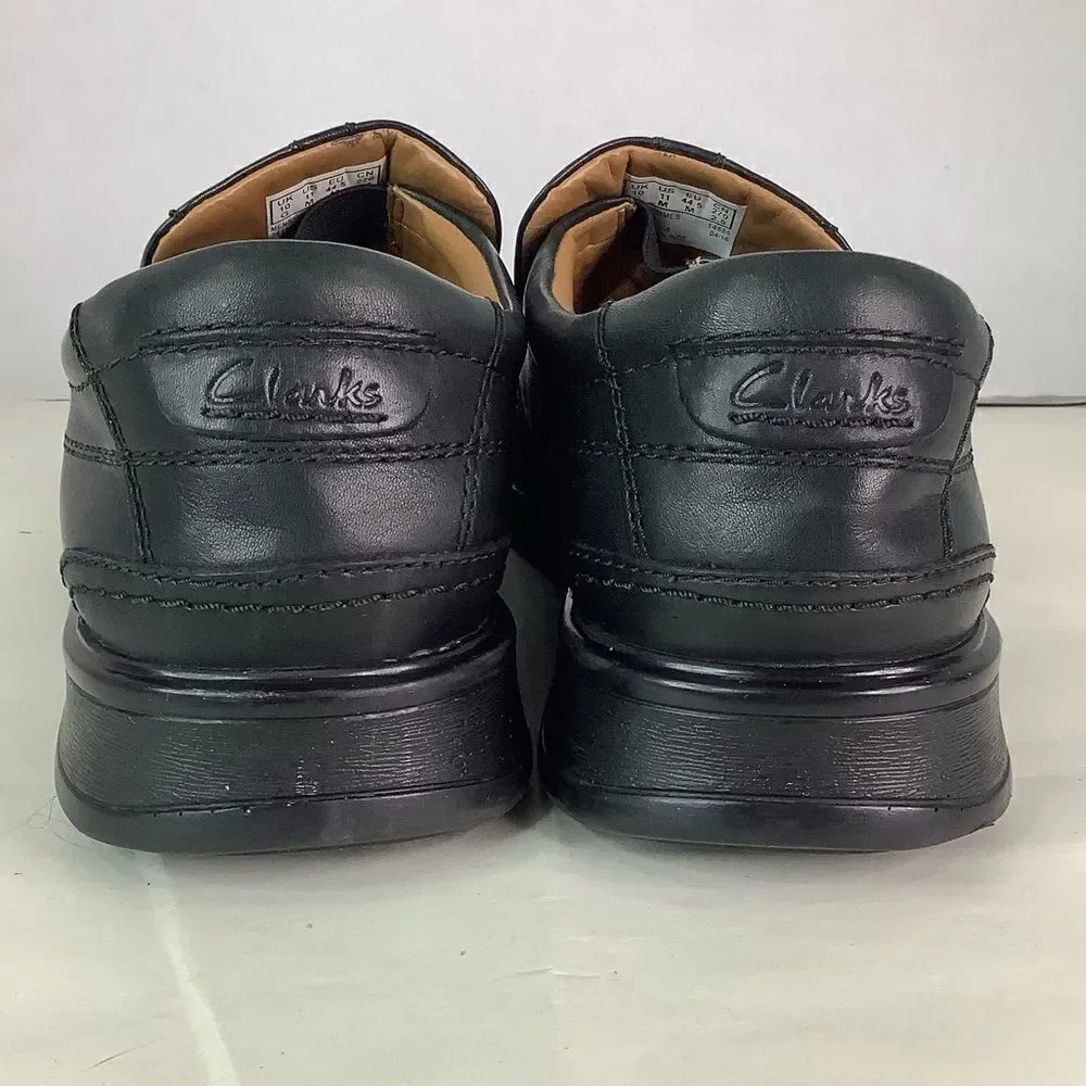 CLARKS COLLECTION Cushion Ortholite Black Leather Oxford Slip On Shoes Sz 11